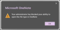 OneNote admin error opening file path