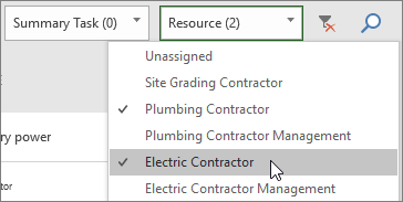 Screenshot of the Filter Resources drop-down on the Task Board with two resources selected