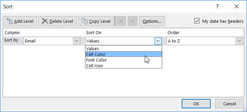 Under Sort On, choose an option