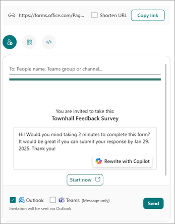 You can send your form multiple ways from the send and collect responses screen.
