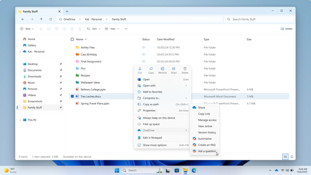 A screenshot showing the path of how to use Copilot in Windows File Explorer