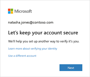 Pop-up window showing Let's keep your account secure message when signing in.