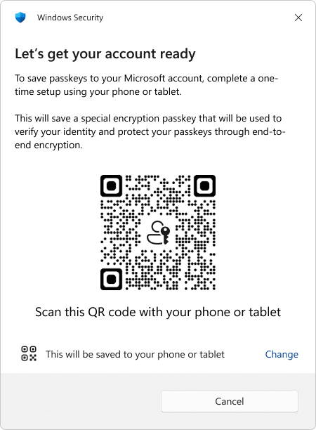 Screenshot of a QR code to save an encryption passkey.