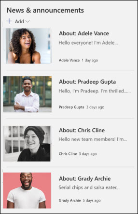 Preview of the News web part.