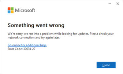 Error 30094-27 with Office update