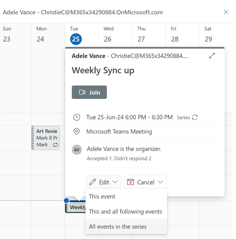 Screenshot showing edit events in series