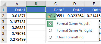 Image of the Insert Options button that's displayed after inserting rows or columns.