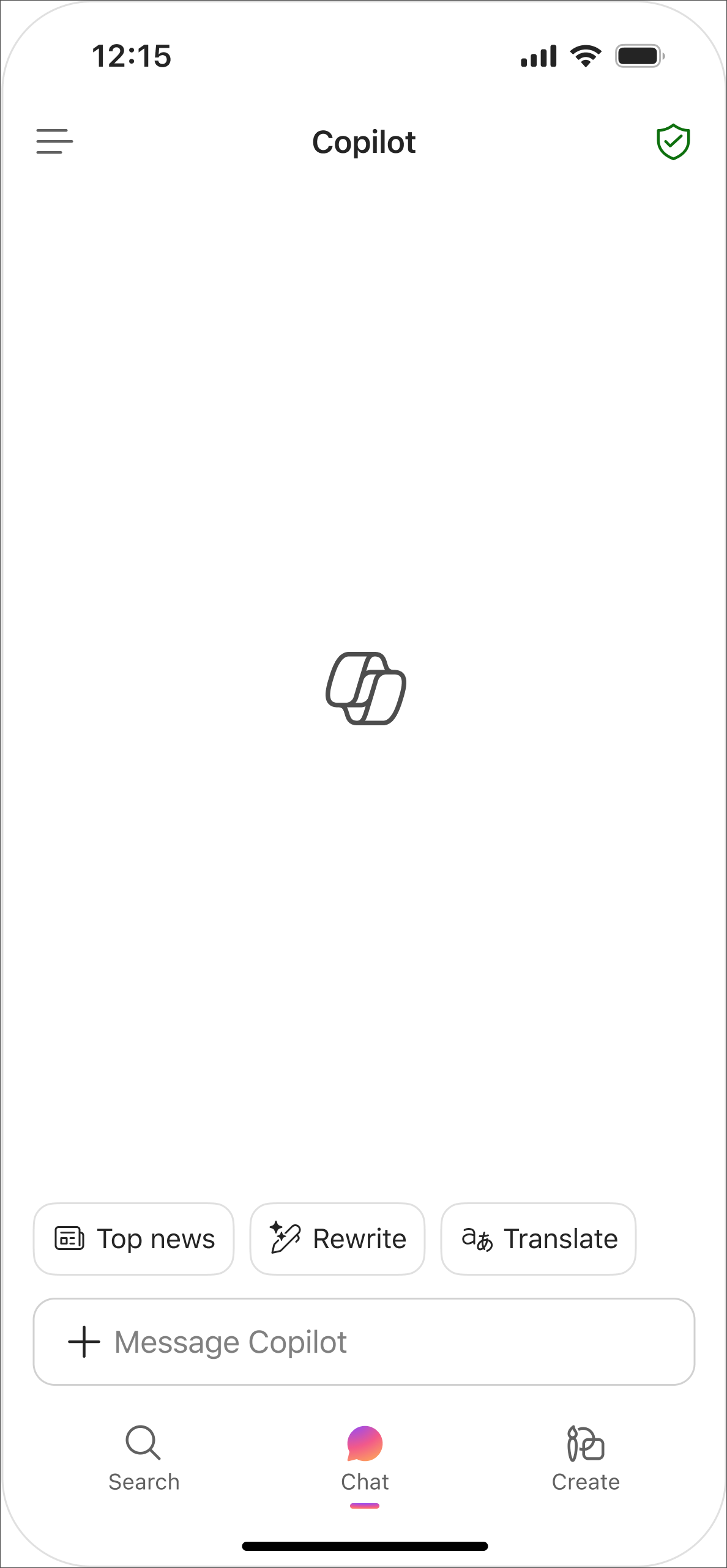 Web search screen in Copilot mobile app