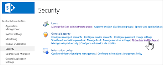 Set blocked files from central administration security
