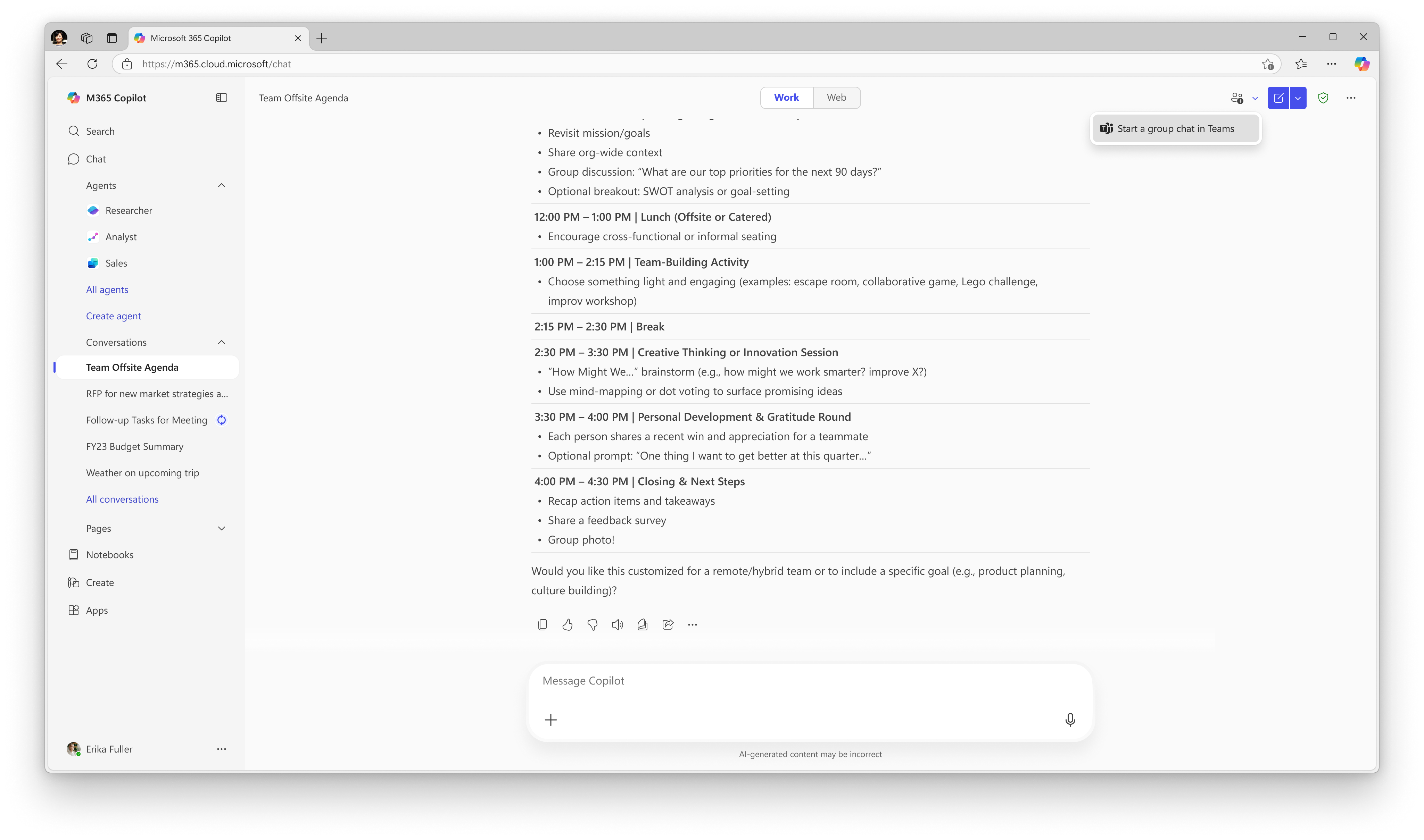 Start a group chat in Teams entry point