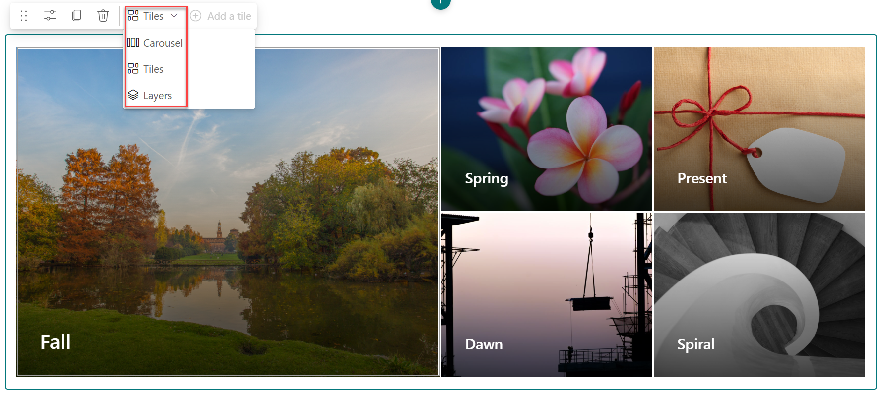 screenshot of change layout from dropdown