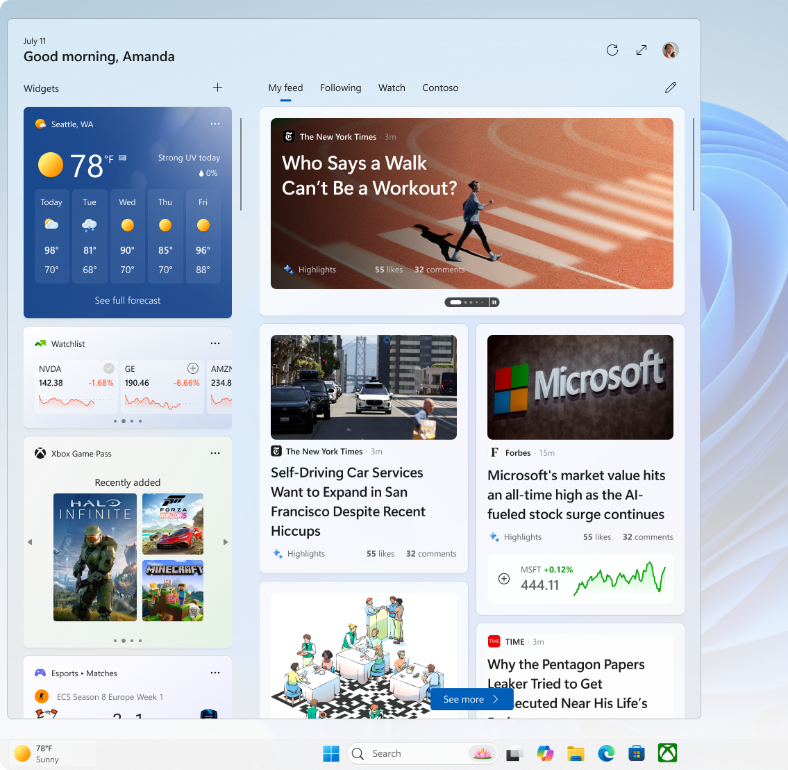 Screenshot of the widget are showing the widget board and feeds.