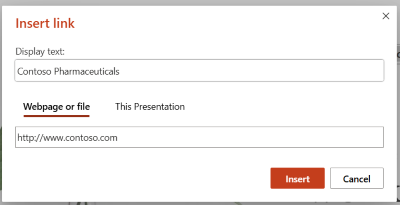 Insert link dialog box