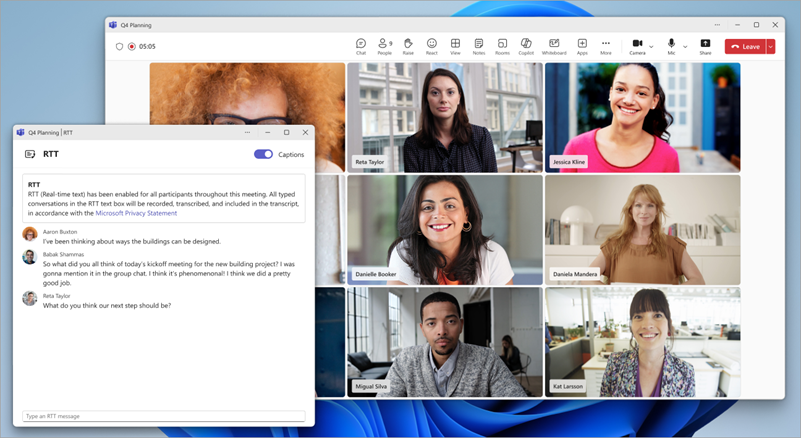 Screenshot showing the RTT captions popped out into a new window.