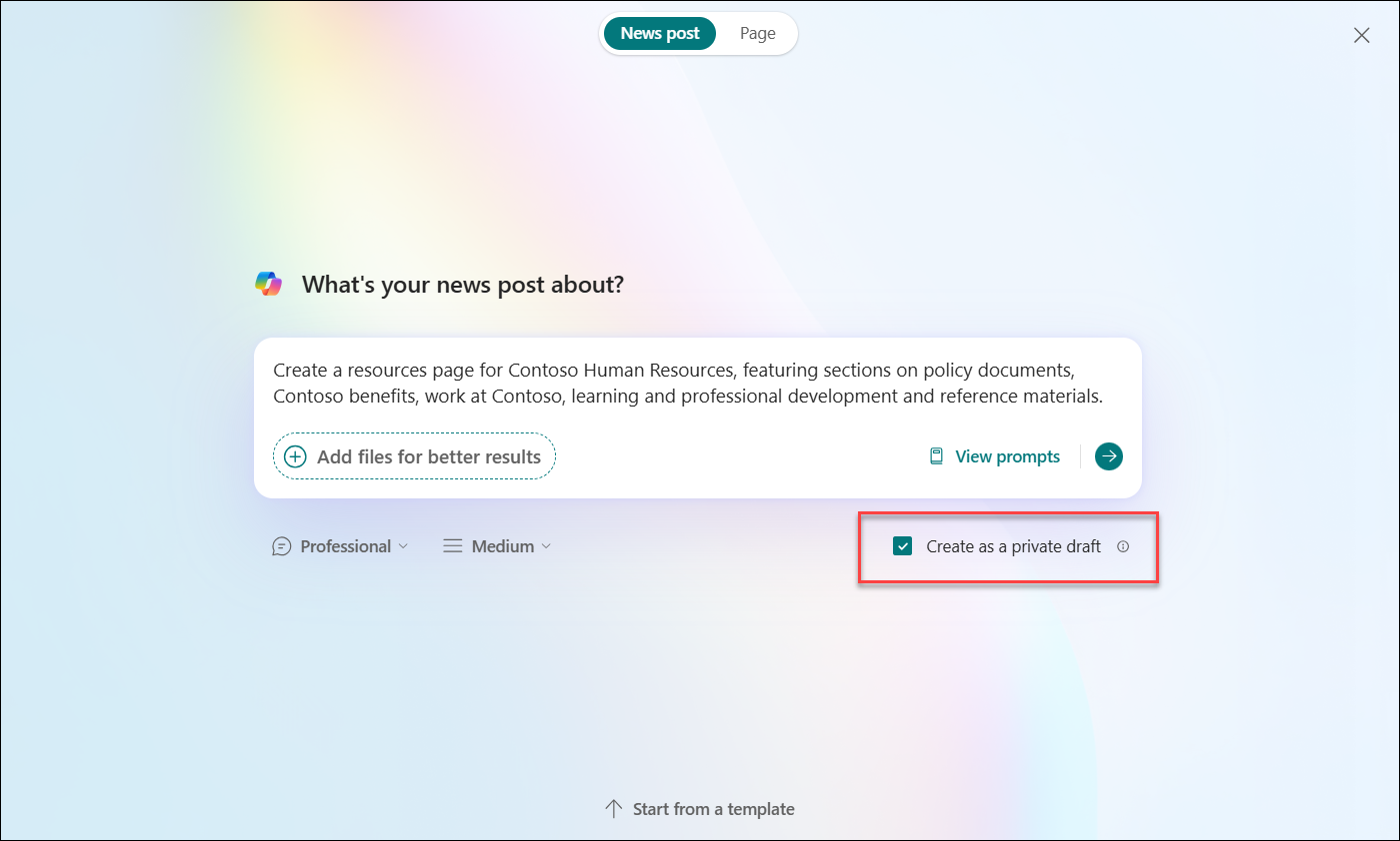 screenshot of Creating pages with Open prompts