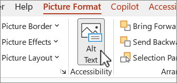 Alt Text button on the Picture Format menu in Word