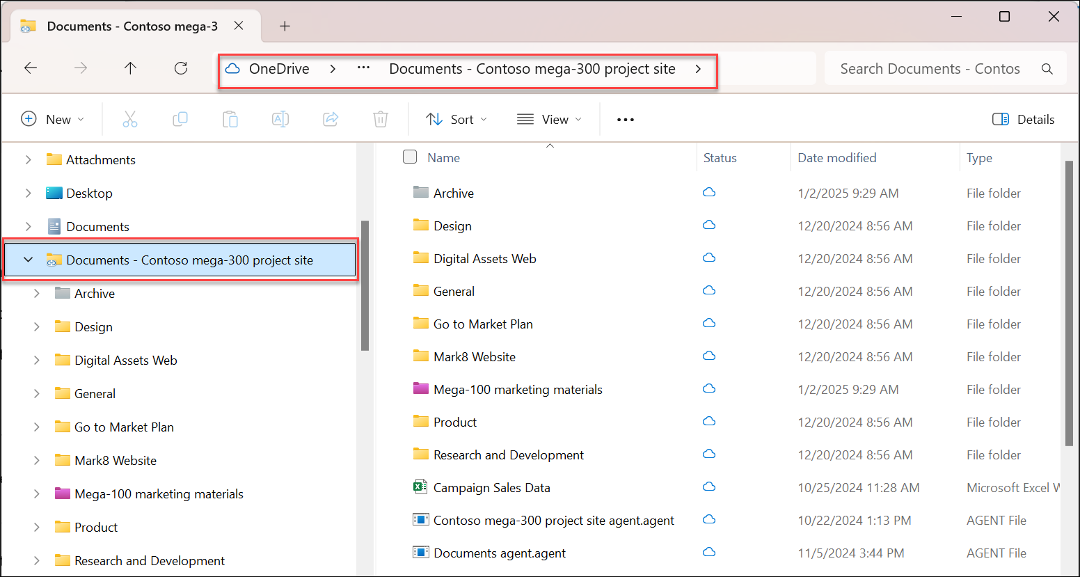 screenshot of Synced files file explorer