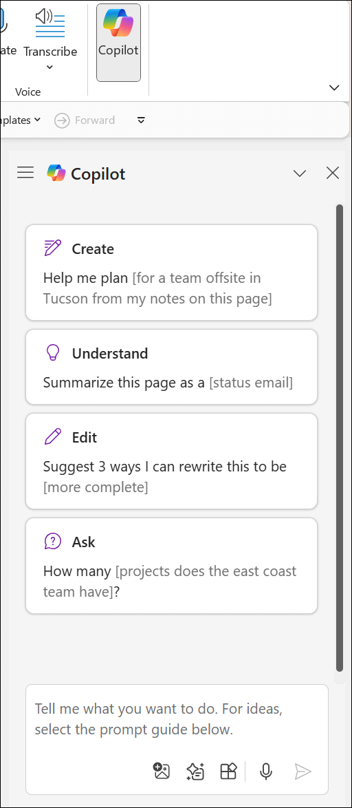 Accessing the Copilot in OneNote Button