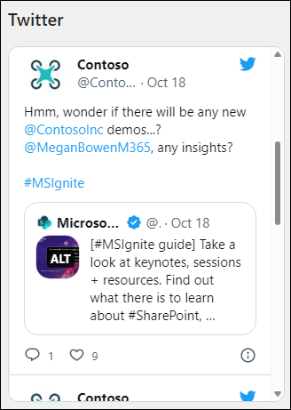 Preview of the Twitter web part.