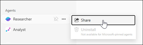 Screenshot of where to share an agent from the left navigation.