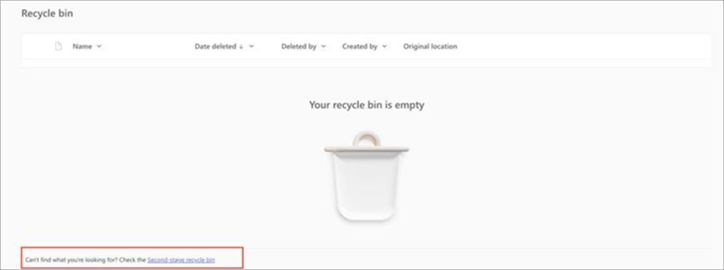 Screenshot of a file recycle bin highlighting where to find the second stage recycle bin.