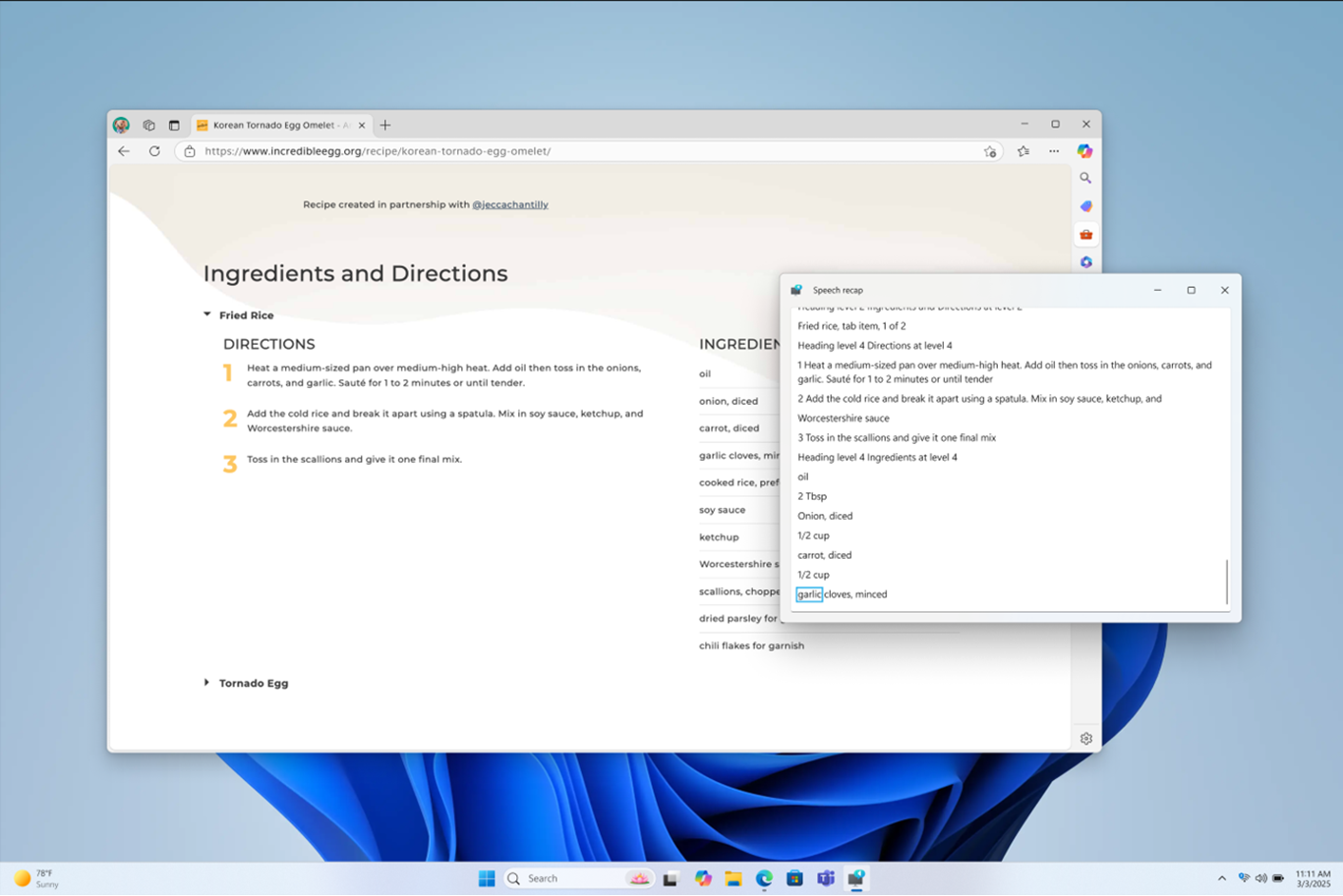 Narrator's speech recap window.