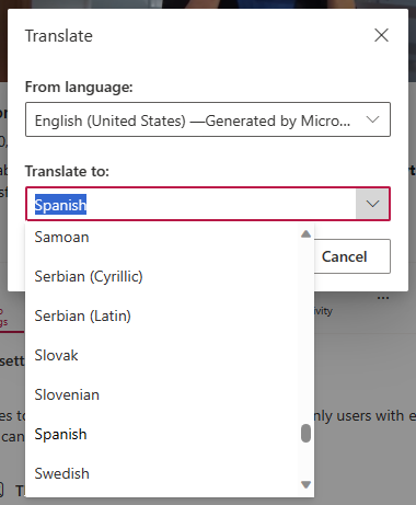UI showing a dialog with a dropdown selected