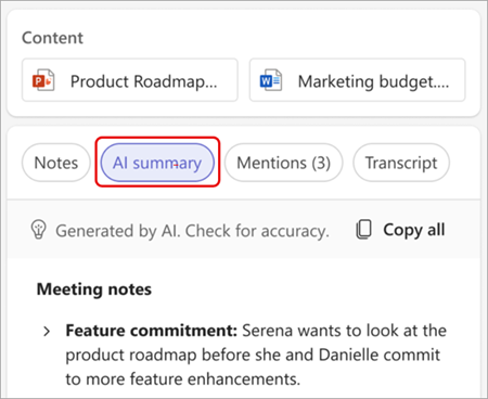 View of meeting recap in Teams