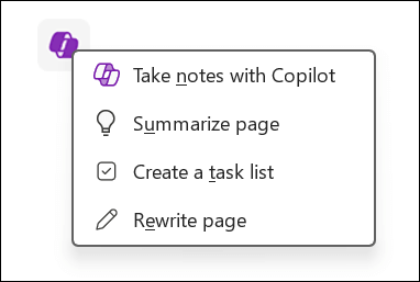 Accessing the on-canvas Copilot feature in OneNote
