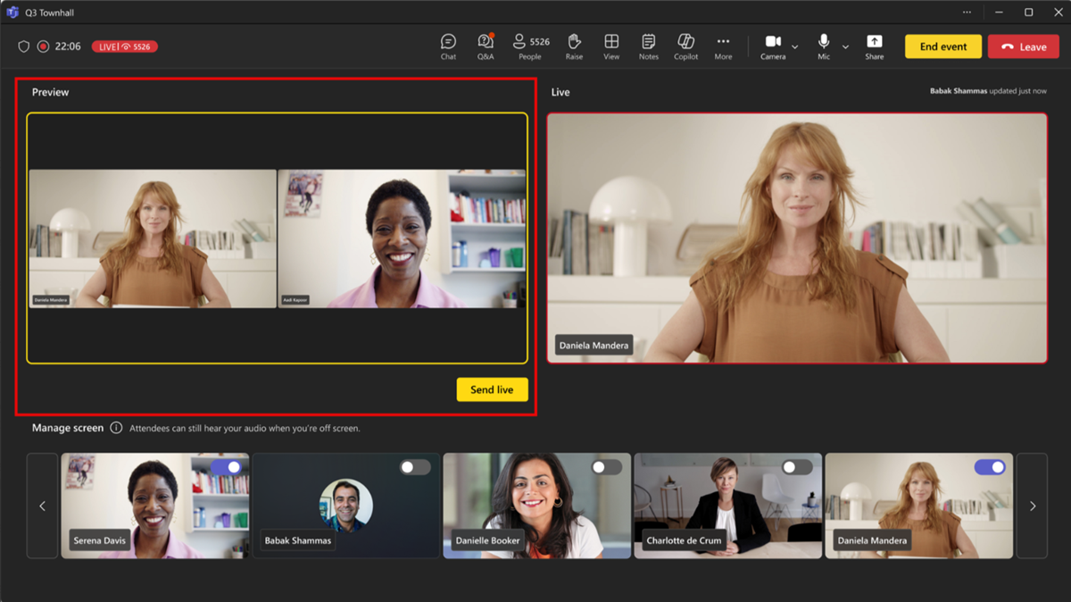 Screenshot showing the preview queue for shared content in a town hall.