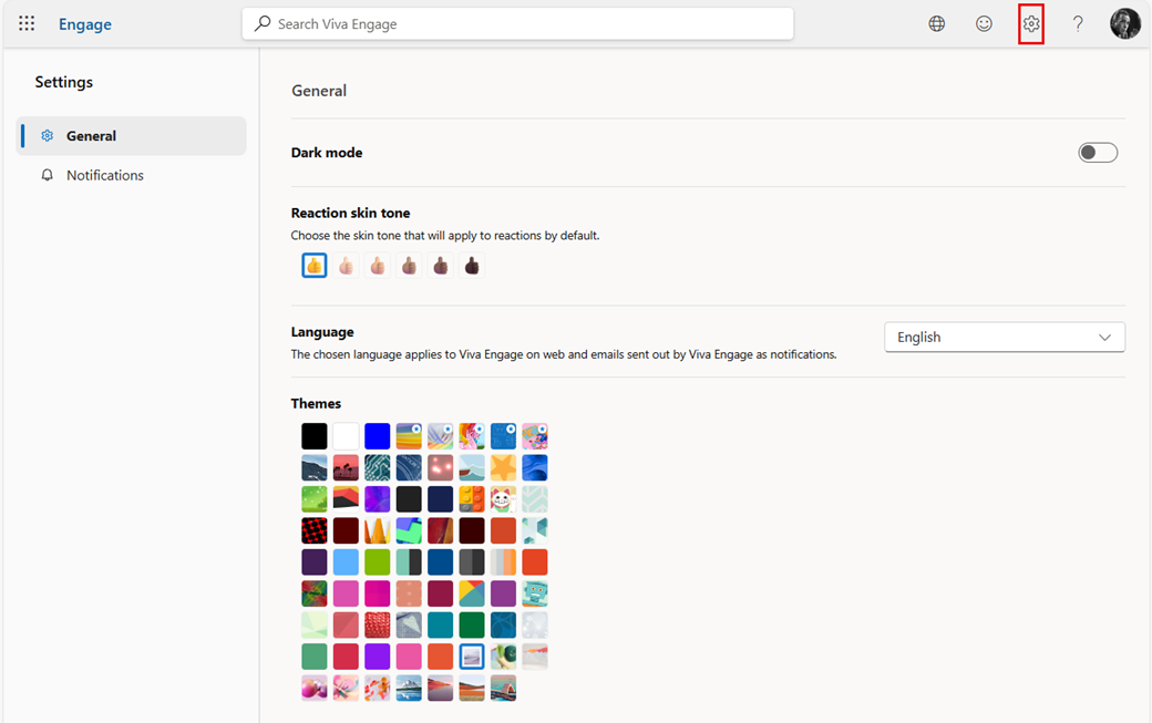 Screenshot shows settings menu in web app.