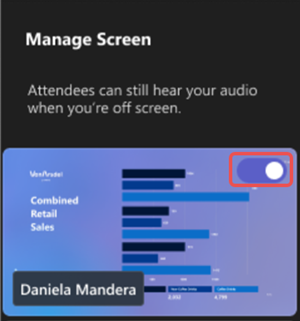 Screenshot highlighting how to share visible content during a Microsoft Teams event.