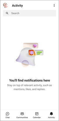 Teams free mobile Activity screen