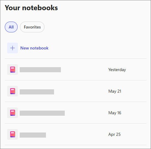 Copilot Notebooks homepage showing all of your notebooks