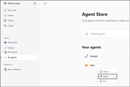 Screenshot of the Share button on an agent in the store.