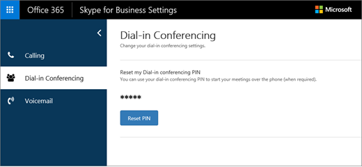 Dial-in Conferencing settings page