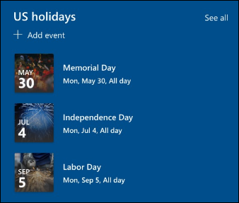 Preview of the Events web part.