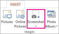 Screenshot option in the Images group in PowerPoint