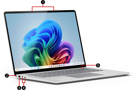 A Surface Laptop 7th Edition with the hardware features identified.