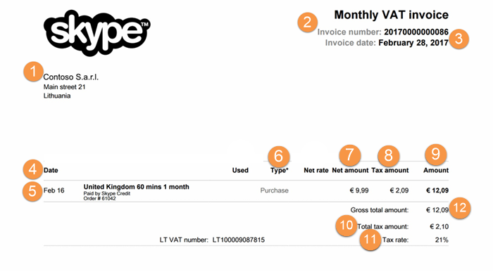 VAT/GST example invoice